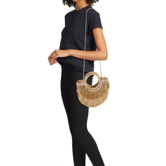 POOLSIDE Mini Holly Cowrie Shell & Fringe-Trimmed Straw Bag. - Picture 3 of 4